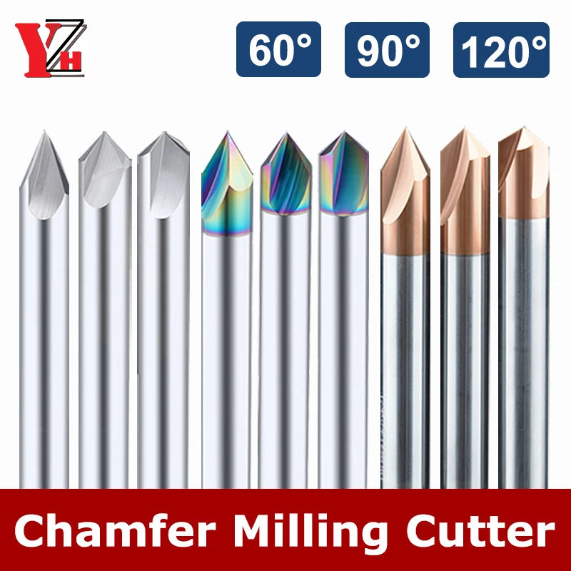 

YZH Carbide Chamfer Milling Cutter 60 90 120 Degree HRC55 Countersink Chamfering Mill V Groove For Steel / Aluminum 2 3 Flutes