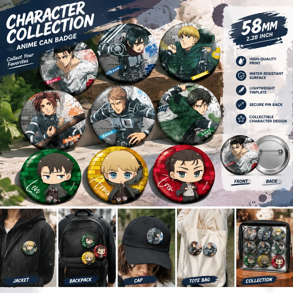Attack on Titan Anime Merch Badge Brooch Pin Button Pendant Keychain Accessories Mikasa Eren Levi Armin Jean Sasha Cosplay Gift