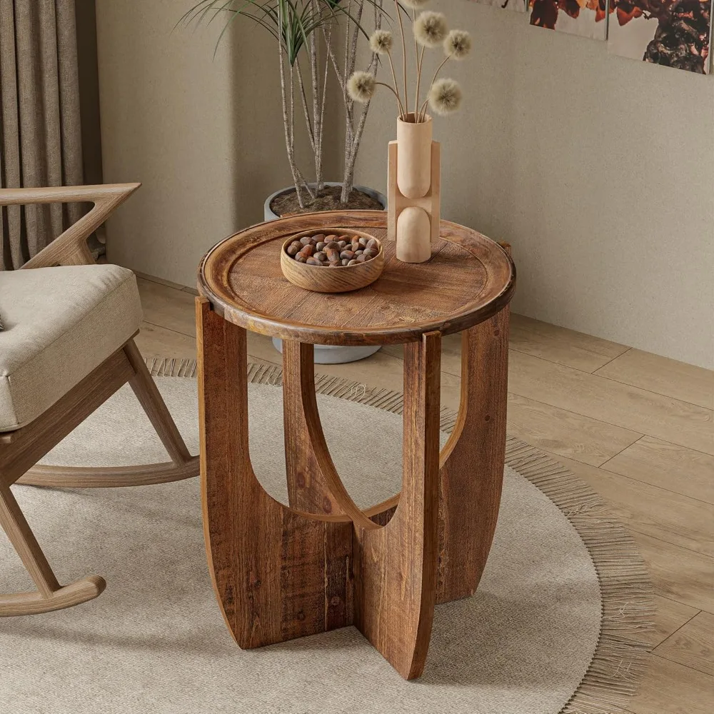 

Rustic Farmhouse End Table, French Country Accent Side Table for Family, Dinning or Living Room, Small Spaces, Modern, Round,