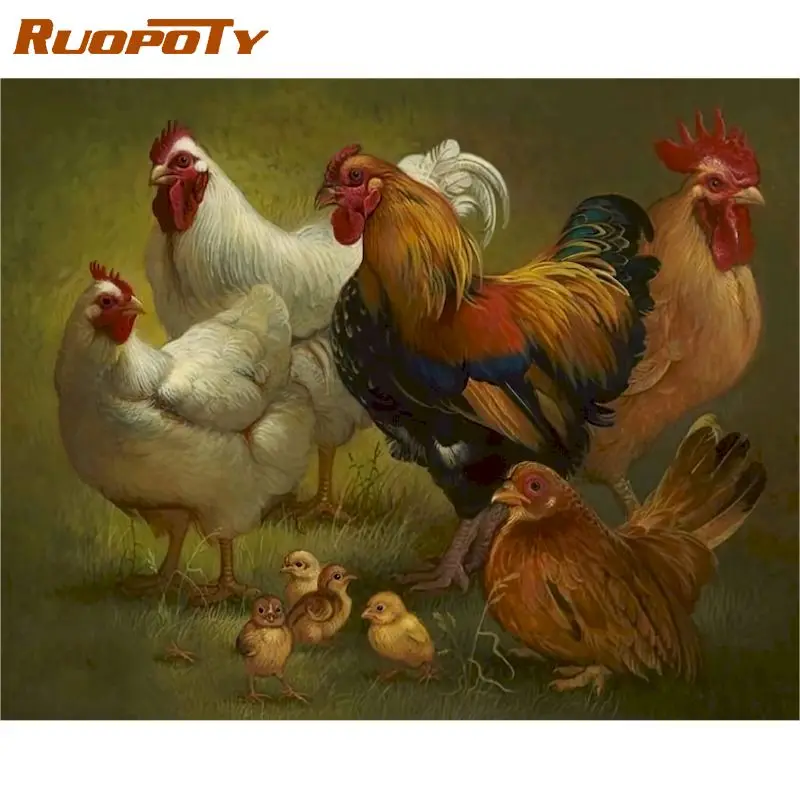 

RUOPOTY Chicken Nest Painting By Numbers For Adults With Frame Colorful Animal Handpainted Picture Paint On Canvas For Home Deco