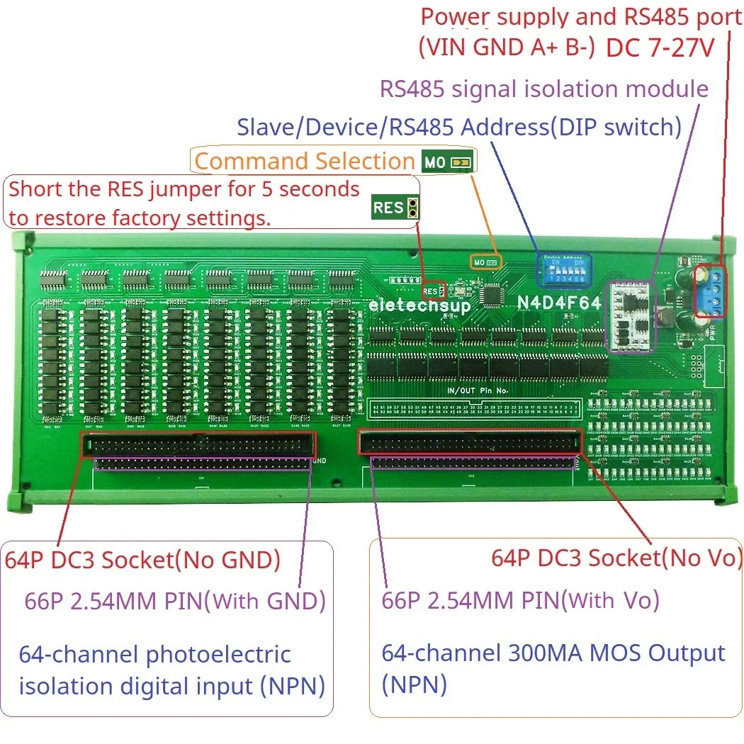 

DC 7-27V 64CH Multifunction Modbus DI-DO Module Isolate Input Darlington Output for PLC Relay HMI IC Tester Industrial Control