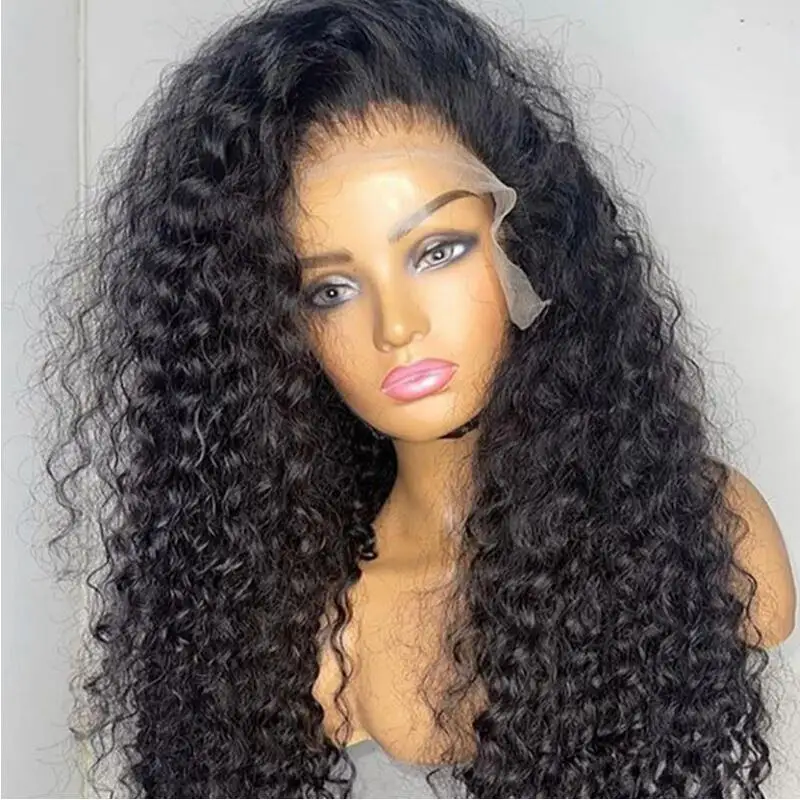 

Long Black Soft 26Inch 180Density Kinky Curly Lace Front Wig For Women BabyHair Heat Resistant Preplucked Daily Wig Fashion