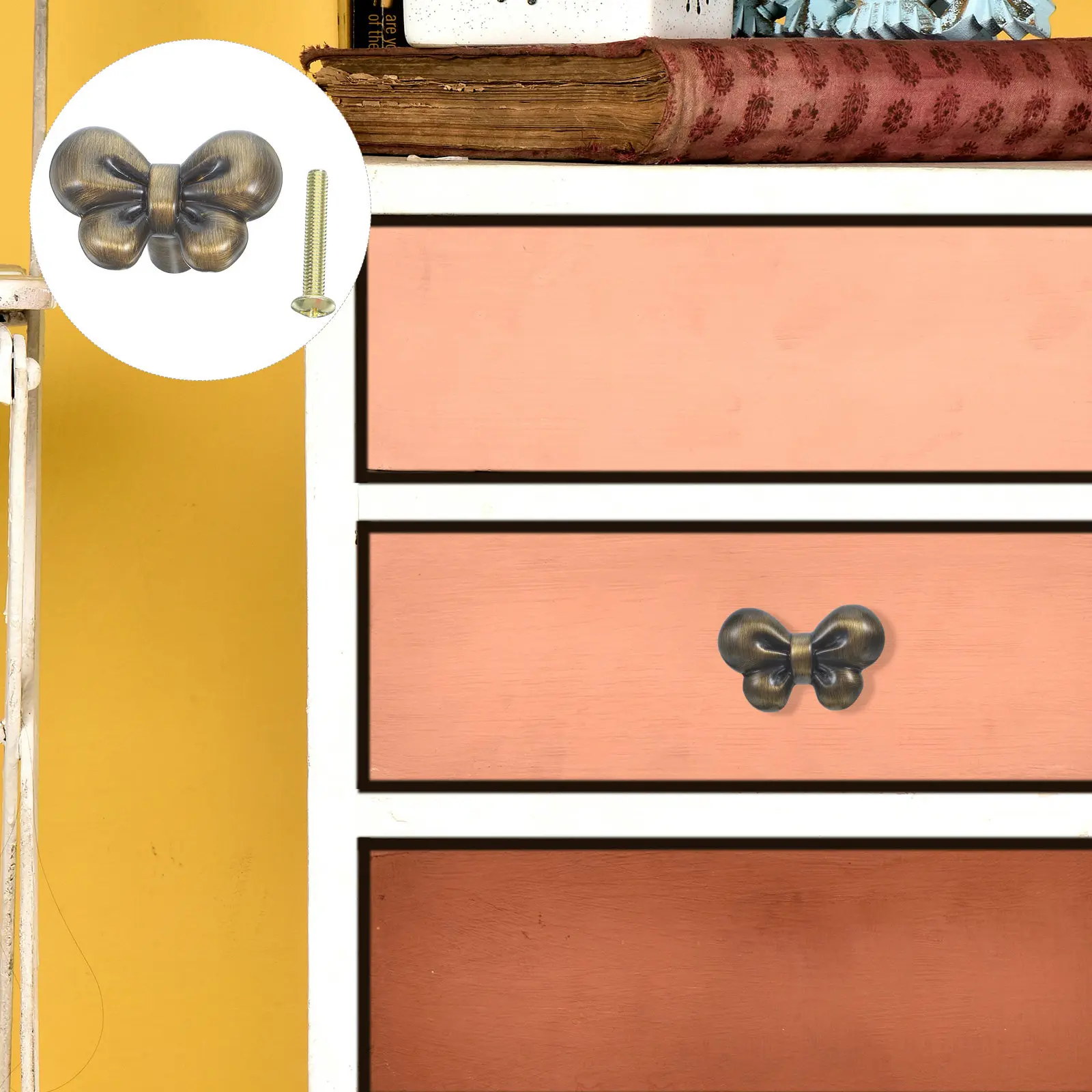 Bowknot Shaped Cabinet Handle Brass Bow Drawer Pull Vintage Light Brown Drawer Knobs for Dresser Nursery Bedroom Furniture