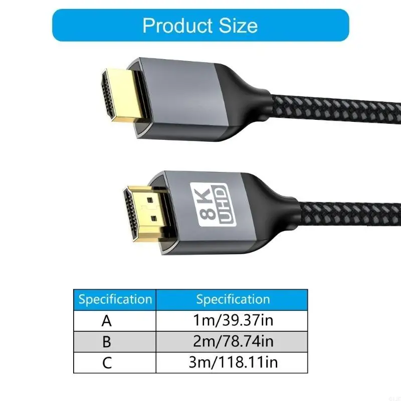 Q1JC 8K HDTV Port Cable 48Gbps Support for 8K 60hz 4K 120Hz Long Video Adapter