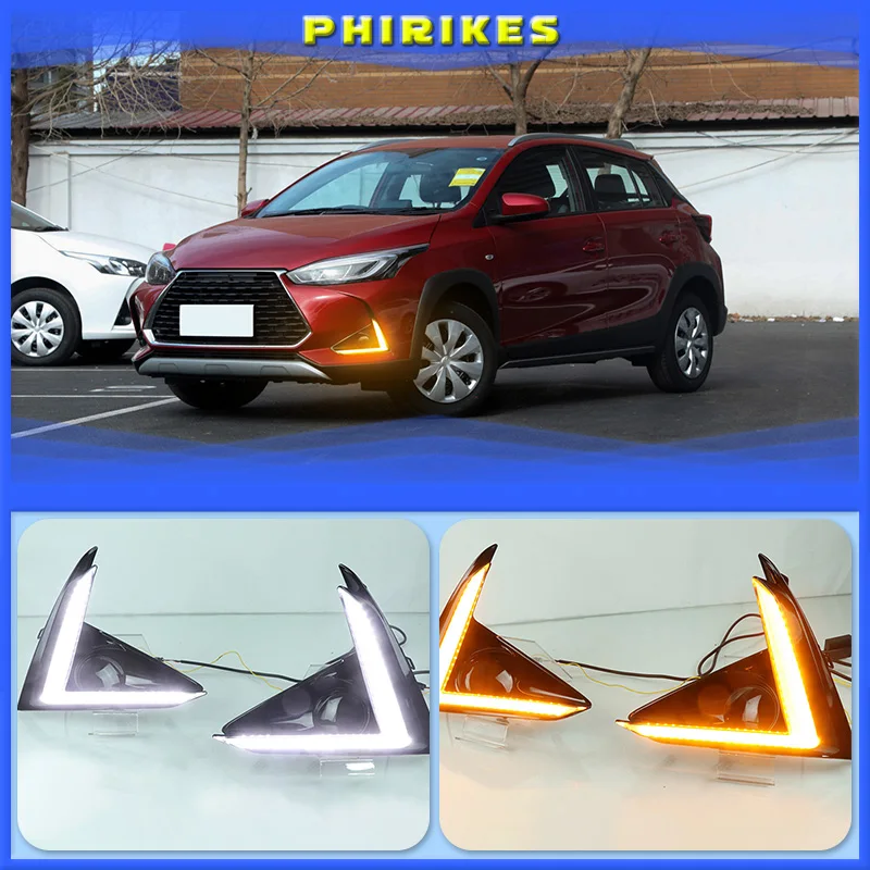 

1 Pair DLR LED Car Daytime Running Light Daylight driving yellow turn Fog lamp For Toyota Yaris 2020