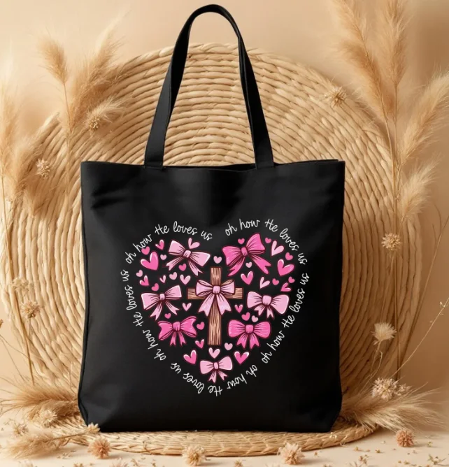 

Valentine Shoulder Tote Bag Mothers Day Gifts Gifts for Her Valentines Day Bag Canvas Tote Bag Religious Tote Gift for Christian