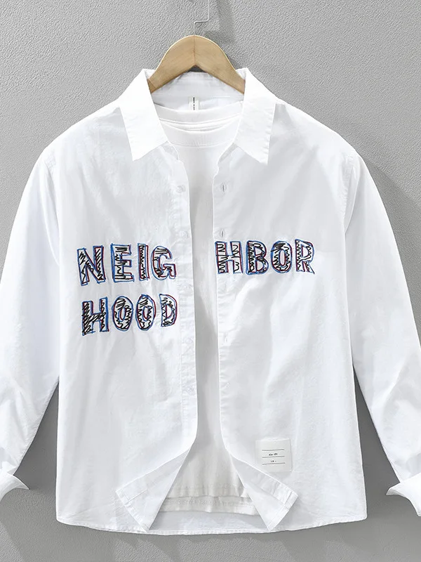 

Мужская повседневная одежда свободного кроя Long Sve из чистого хлопка с вышивкой, осенняя новая удобная хлопковая верхняя одежда