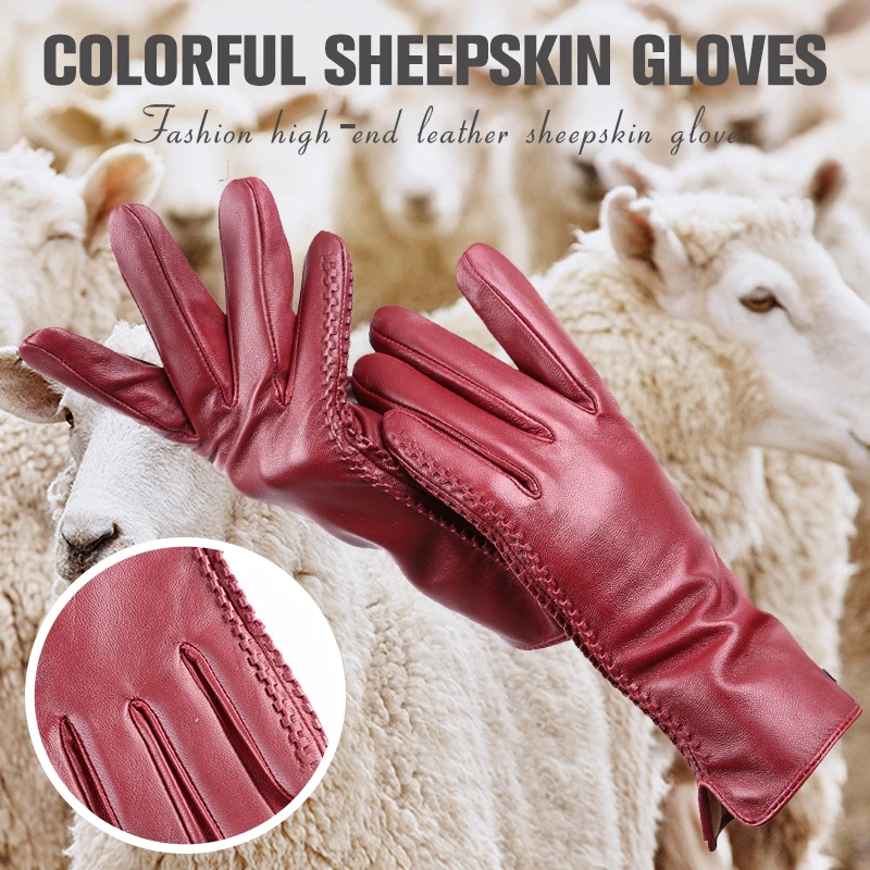 Simple leather gloves women,colored genuine women\'s leather gloves,women\'s genuine leather gloves,sheepskin women\'s gloves -2225