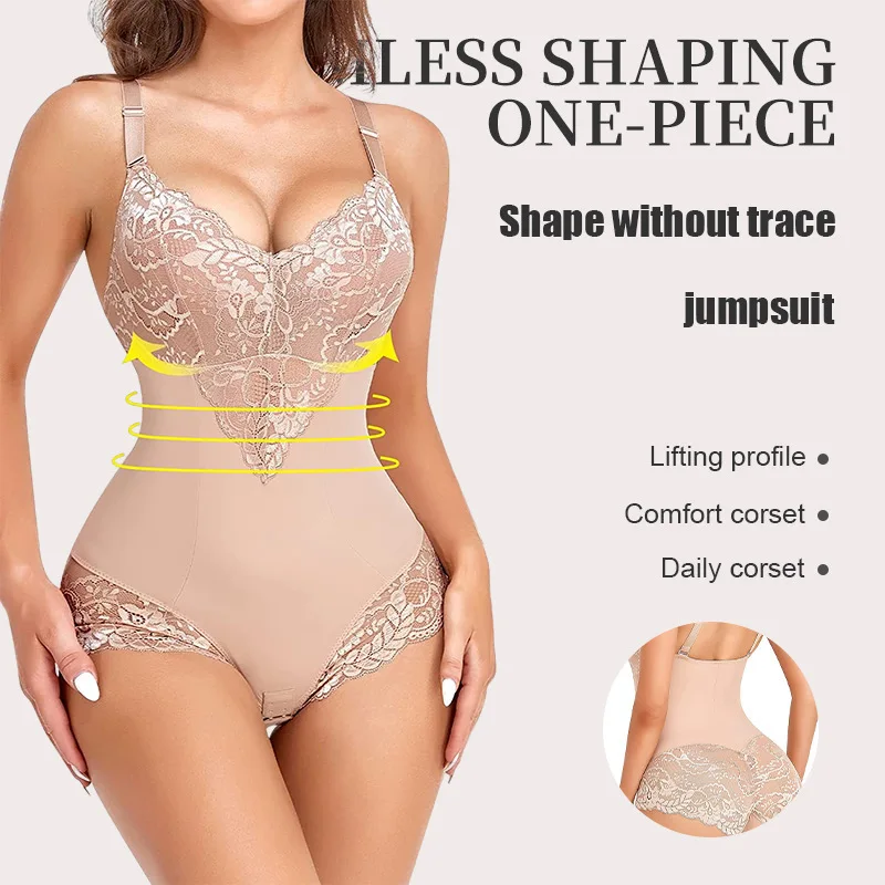 

One-piece suit women's non-marking lace gathered underwear corset belly lifting hip sling shapewear female shaping