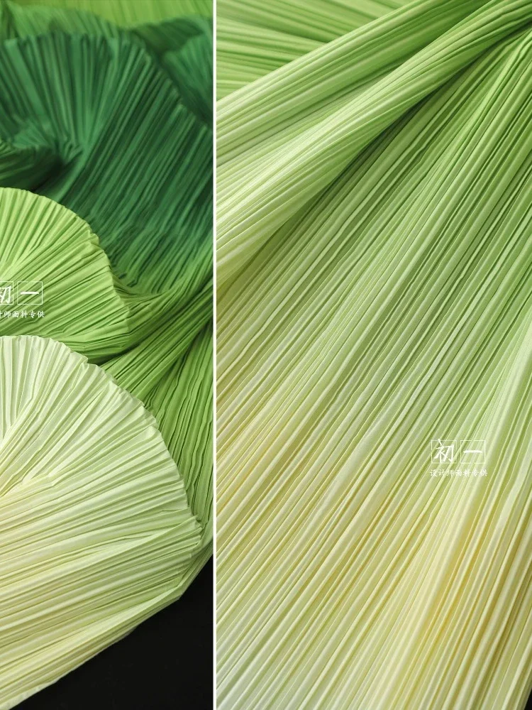 Gradient Pleated Fabric Handmade DIY Green Yellow Texture Background Decorative Painting Costume Designer Fabrics