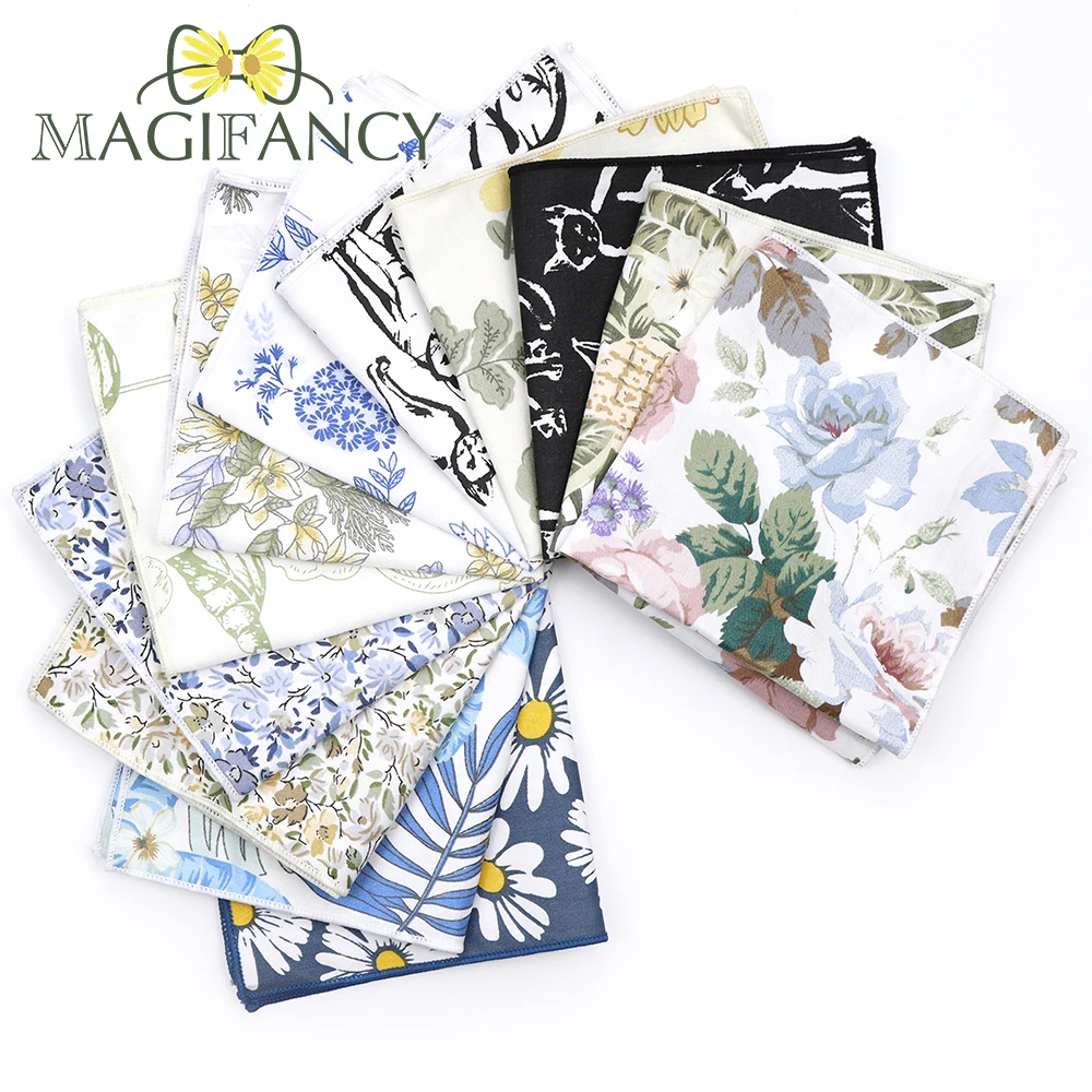 Quality New 13 Colors Floral Cartoon 23cm Hankie 100% Cotton Men Wedding Casual Party Tie Matching Pocket Square Gift  Accessory