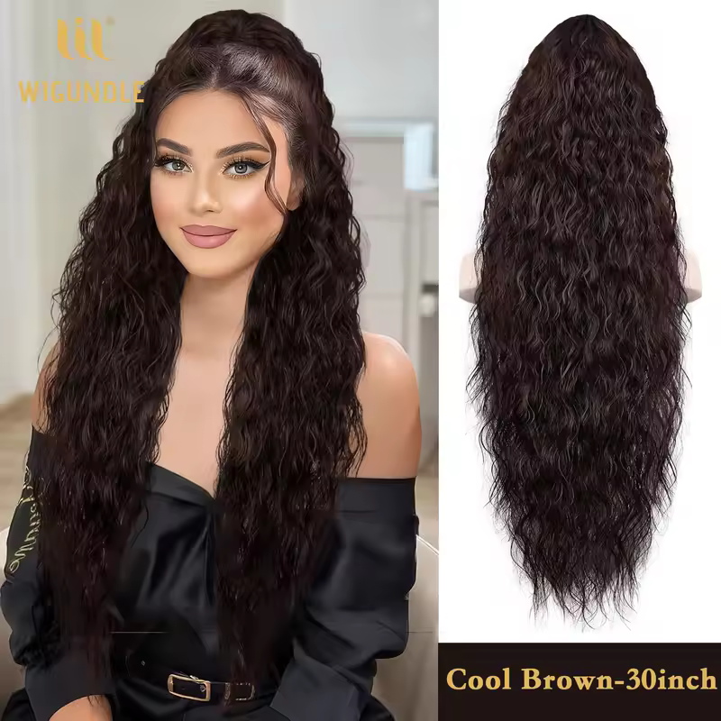 Synthetic Claw Long Wavy Ponytail Extension Black Brown 18-30" Curly Pony Tail Clip in Hair Extensions Fluffy Natural Looking - Image 2