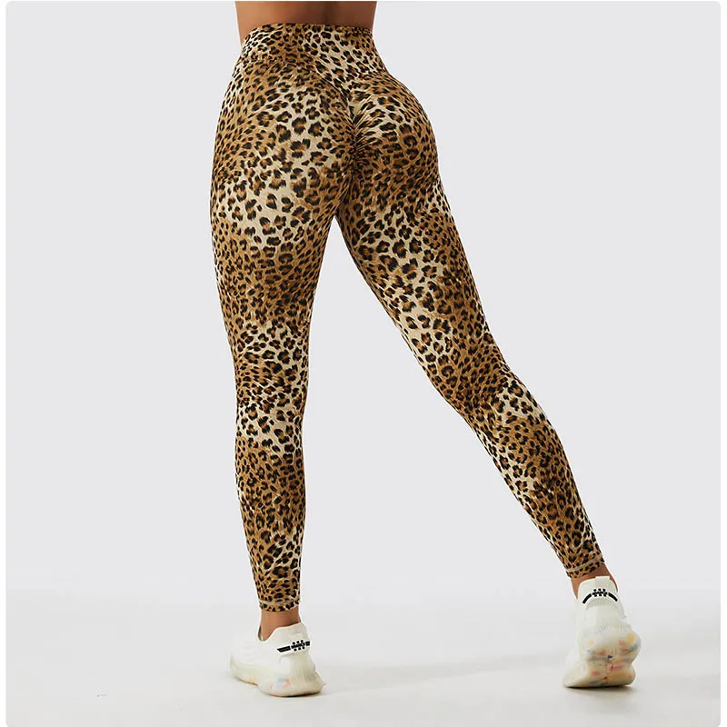 Yoga Leggings Workout High Waisted Halloween Mermaid Women Tummy Control Leopard Printed Yoga Pants 25 Inches Pants Elastic