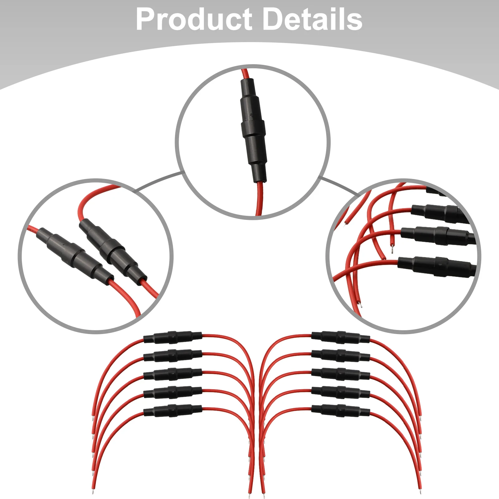 10pcs 5x20mm Inline Fuse Holder Fast-Blow Screw Type Fuse Holder With 22AWG Wire For Use In Wet Or Semi-wet Locations