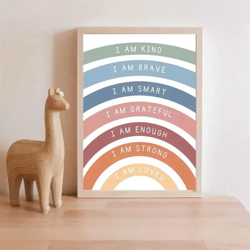 1pc Canvas Poster Printed Painting Affirmations For Kids Playroom Classroom  Wall Decor Rainbow Affirmations Print Boho Unframed