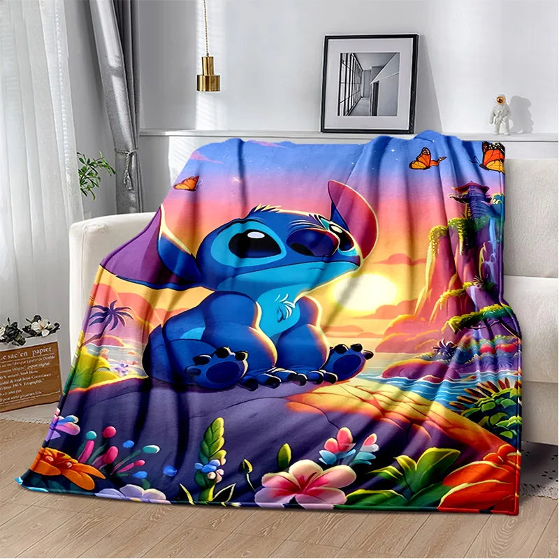 Kawaii Stitch Cartoon Personality Soft Flannel Blankets,Throw Blanket Comfortable Blanket for Picnic Beds Sofa Home Bedroom Kids