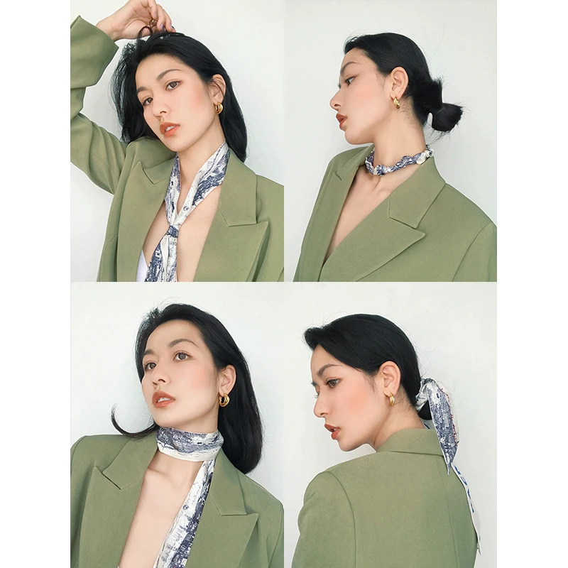 

Miora Studio Versatile Vintage Scarf Elegant Decorative Long Narrow Women's Hairband Bag Tying Bowknot Printed Rectangle Silk