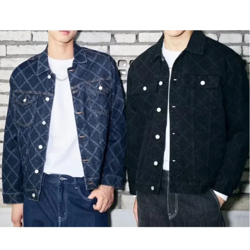 British Style Lapels Vintage Casual Jackets New for Men's Jeans Coat Men's Plaid Denim Jacket Trendy Printing In Spring Workwear