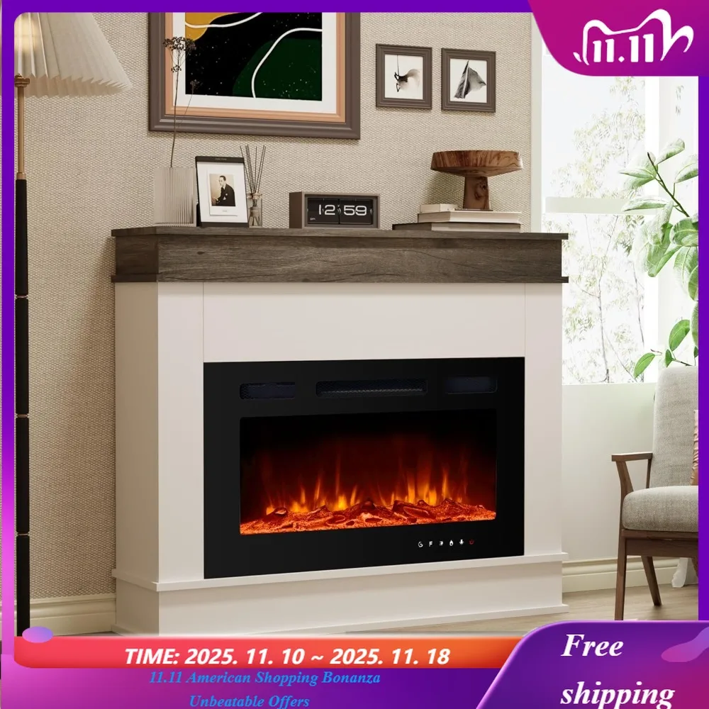 

Электрический камин 39 дюймов с каминной каминной подставкой для телевизора с 30-дюймовым электрическим каминным обогревателем, низкий уровень шума, пульт дистанционного управления
