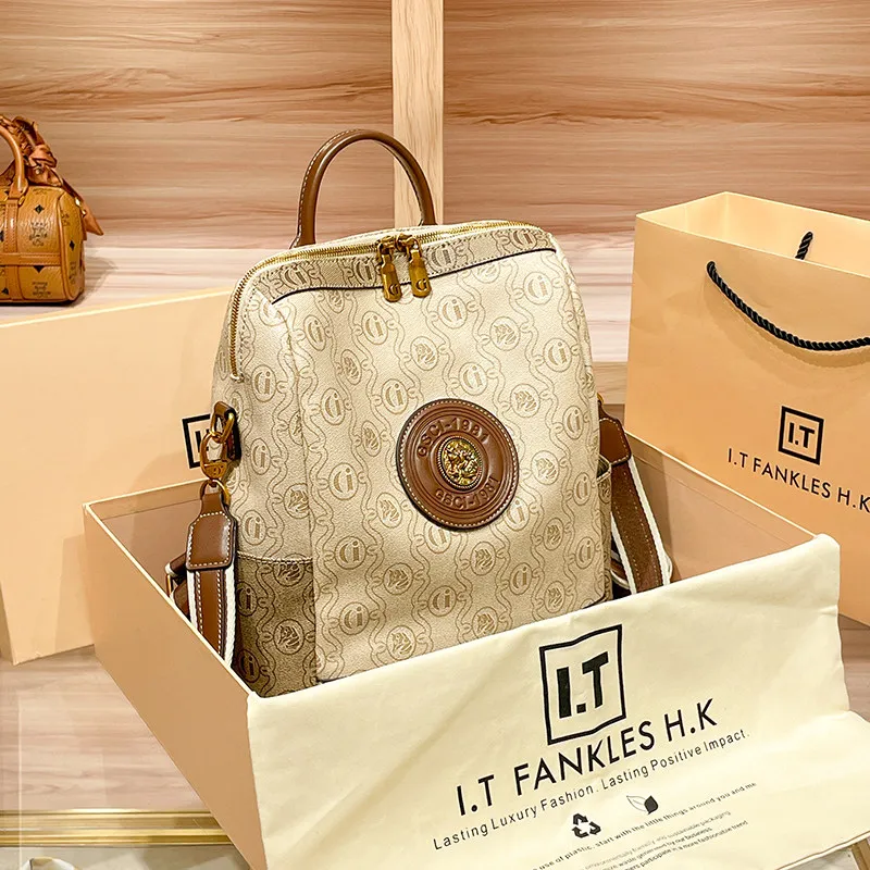 2026 New Hong Kong Luxury Genuine Leather Backpack,Large Capacity Lightweight Commuter Travel Daypack for Women