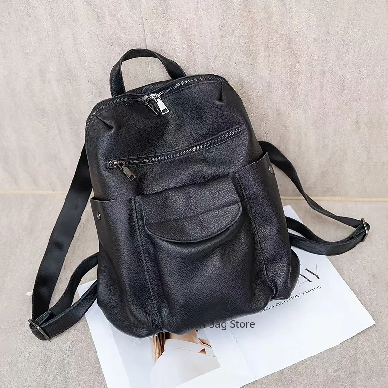 

New European And American Retro Top Layer Cowhide Backpack Women's Fashion Versatile Trend High Capacity Leather Travel Backpack