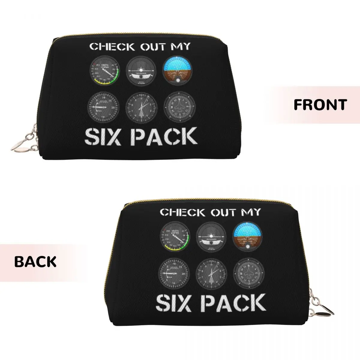 Funny Pilot Top Airplane Six Pack Flight Instruments Women Cosmetic Bag Makeup Organizer Pouch Toiletry Storage Dopp Kit Case