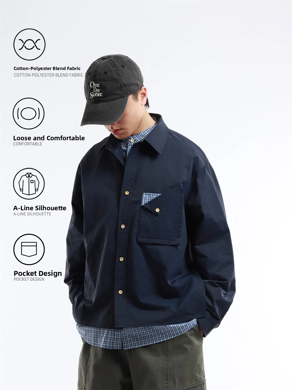 Loose Casual Blue Striped Patchwork Fake Two-Piece Long Sleeve Collared Shirt for Men Cityboy Style Cotton Poplin Unisex Open...