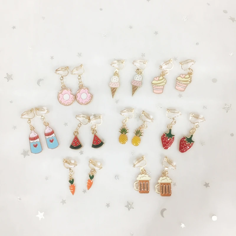 Clip On Earrings Kids Cute Ice cream Fashion Food Ear No Piercing Ear Rings For Children Gift Jewelry Korean Ear Clip For Girls