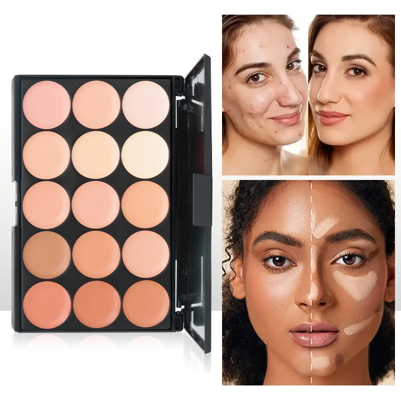 15 色のフェイス コンシーラー クリーム コンター パレット メイクアップ、フル カバレッジ コンシーラー マキラージェ、すべての肌タイプ用のファンデーション コンシーラー