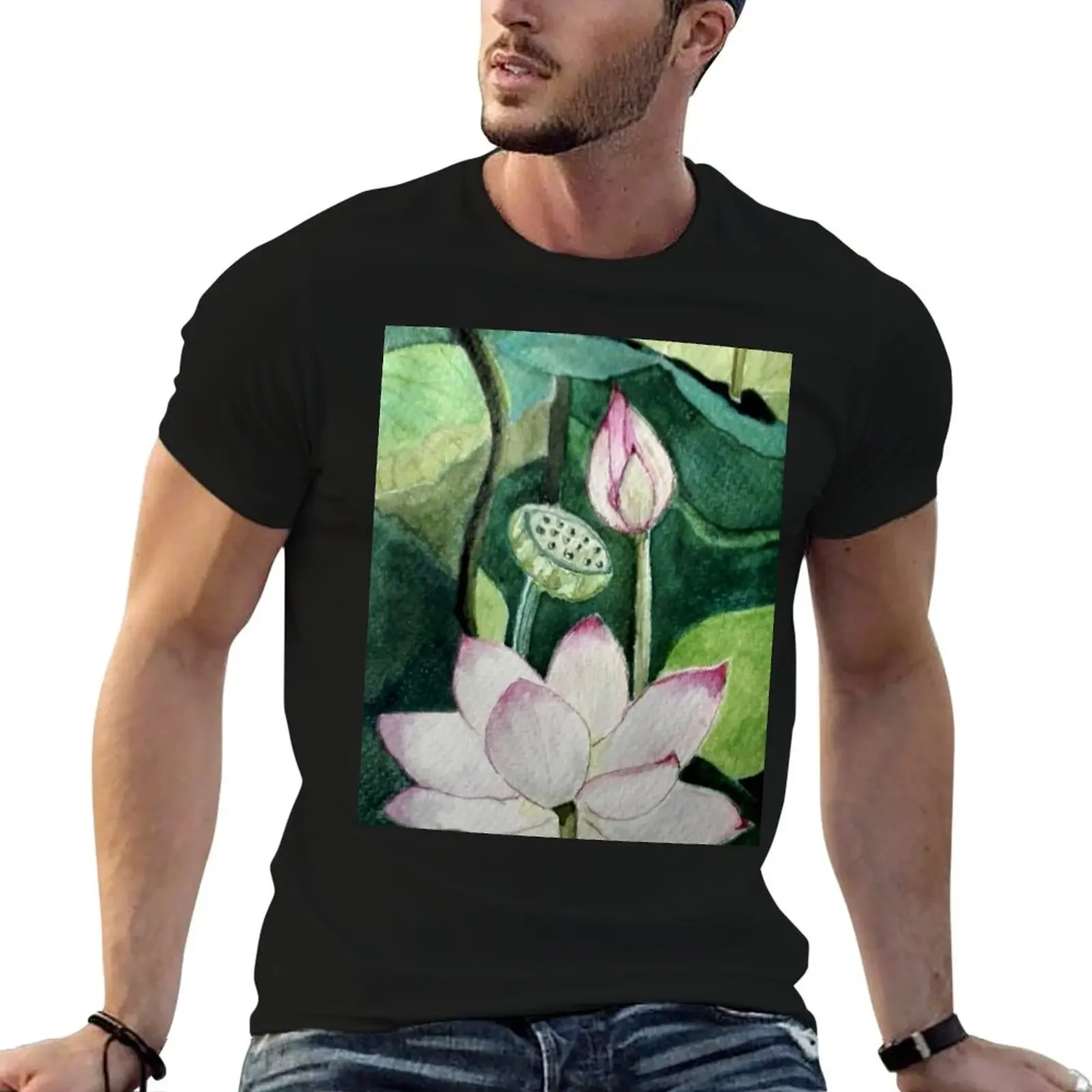 lotus T-Shirt street wear graphics sweat outfits for men