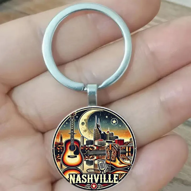 

Nashville Music City - Mini Retro Retro City Landscape with Guitar, Microphone, and Stars, Durable Gifts for Travelers, Birthday
