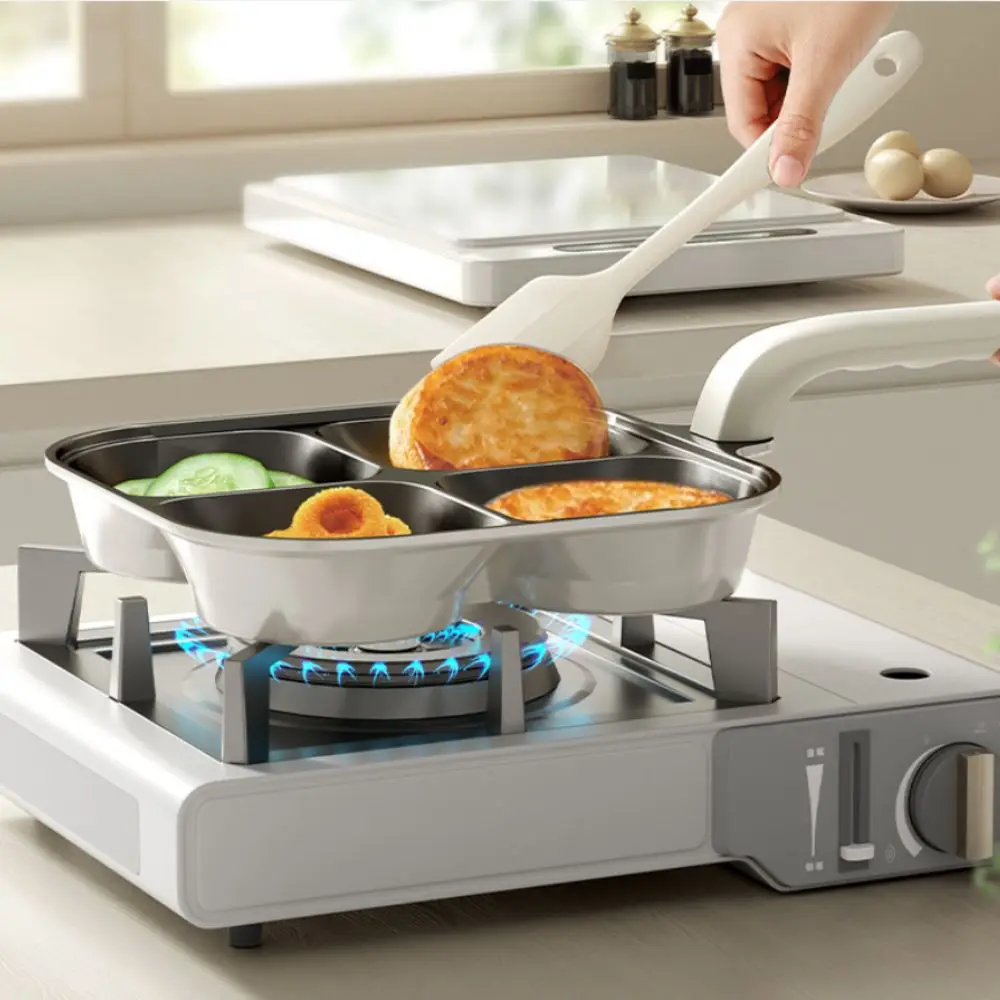 3/4 Grid Titanium Omelette Pan Ergonomic Handle Lightweight Breakfast Skillet Nonstick Scratch Resistant Pancake Pan Burger