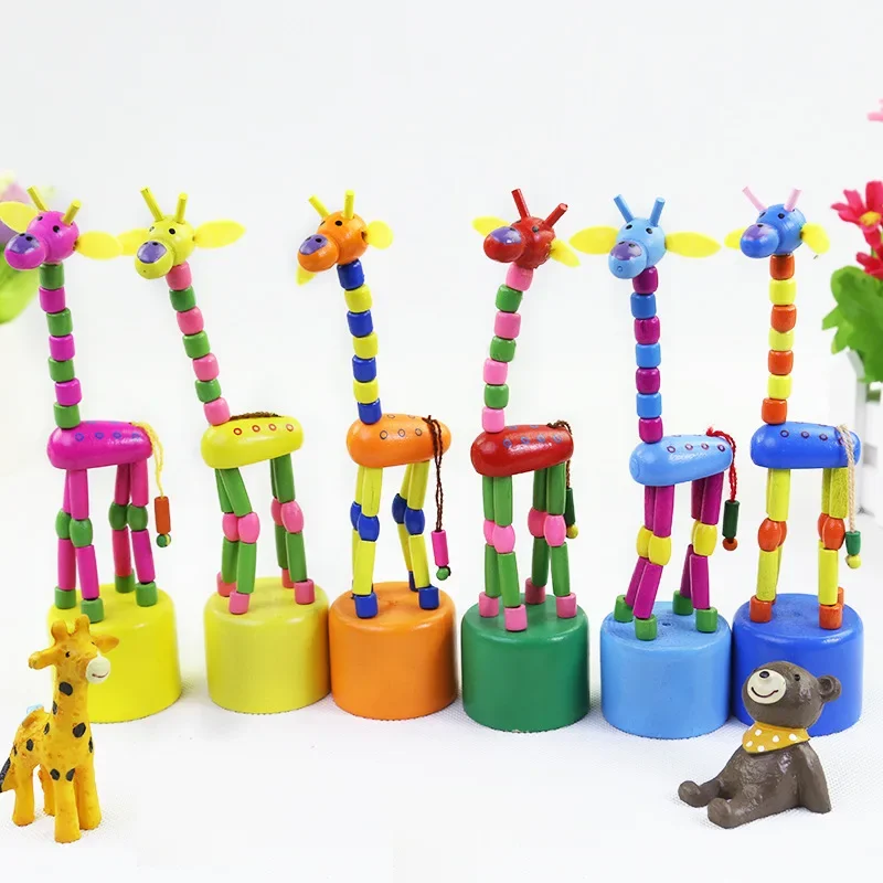 New Style Wooden Novelty Gag Toy Springs Giraffe Spring Swing Colorful Animal Baby Learning Educational Toys for Children Gifts