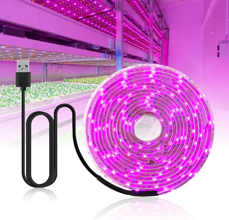 Светодиодная фитолампа полного спектра с USB-подключением, длина ленты 0,5 м, 1 м, 2 м, чип 2835, для растений, цветов, теплиц и гидропоники.