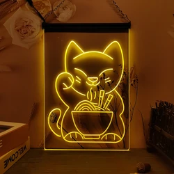 Maneki Neko Ramen Luck Cat LED Neon Sign-3D Carving Wall Art for Home,Room,Bedroom,Office,Farmhouse Decor