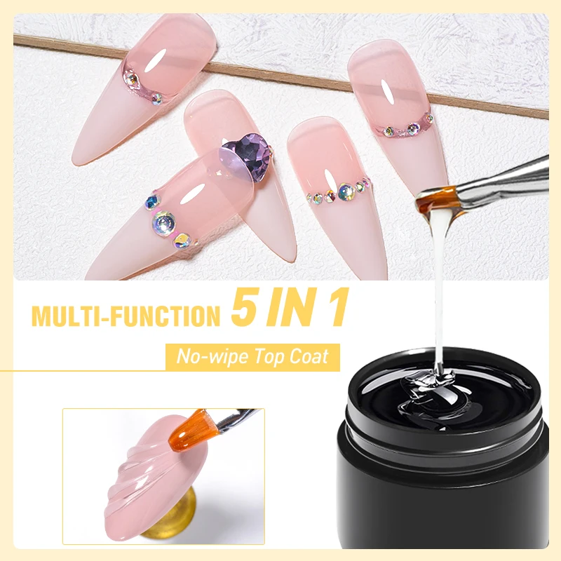 5 in1 네일 글루 젤 강화 젤 노 와이프 탑 코트 매니큐어 UV LED 소크 오프 기능 네일 젤 바니쉬 3D 크롬 디자인 DIY