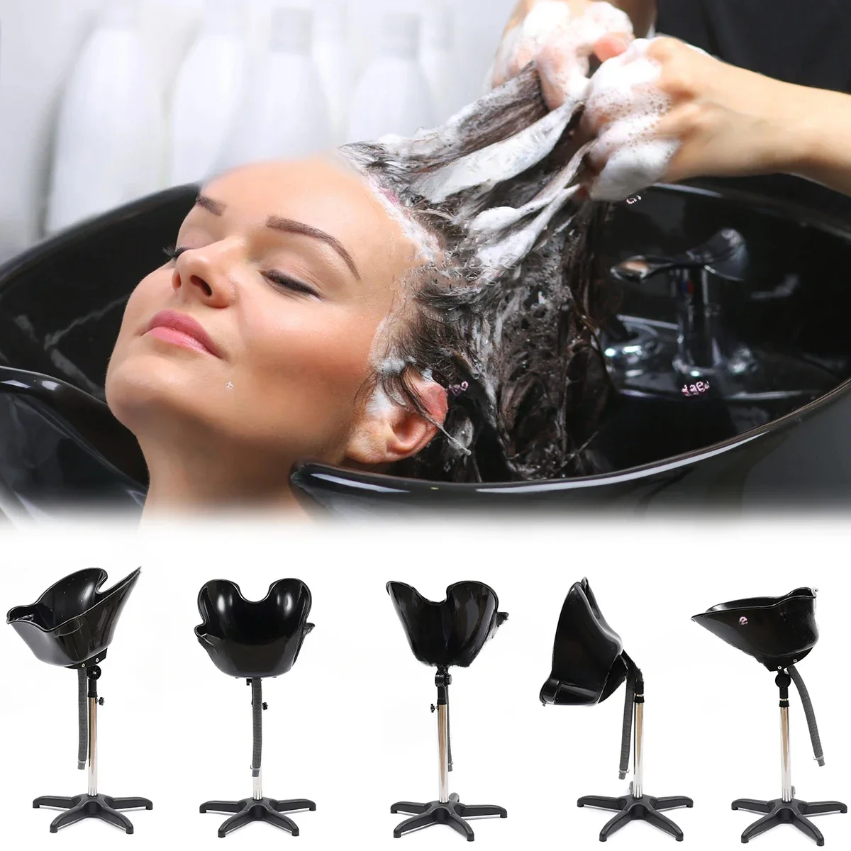 Portable Shampoo Bowl Deep Basin Height Adjustable Salon Hair Wash Tub Sink Portable Mobile Hairdressing Back Wash Shampoo