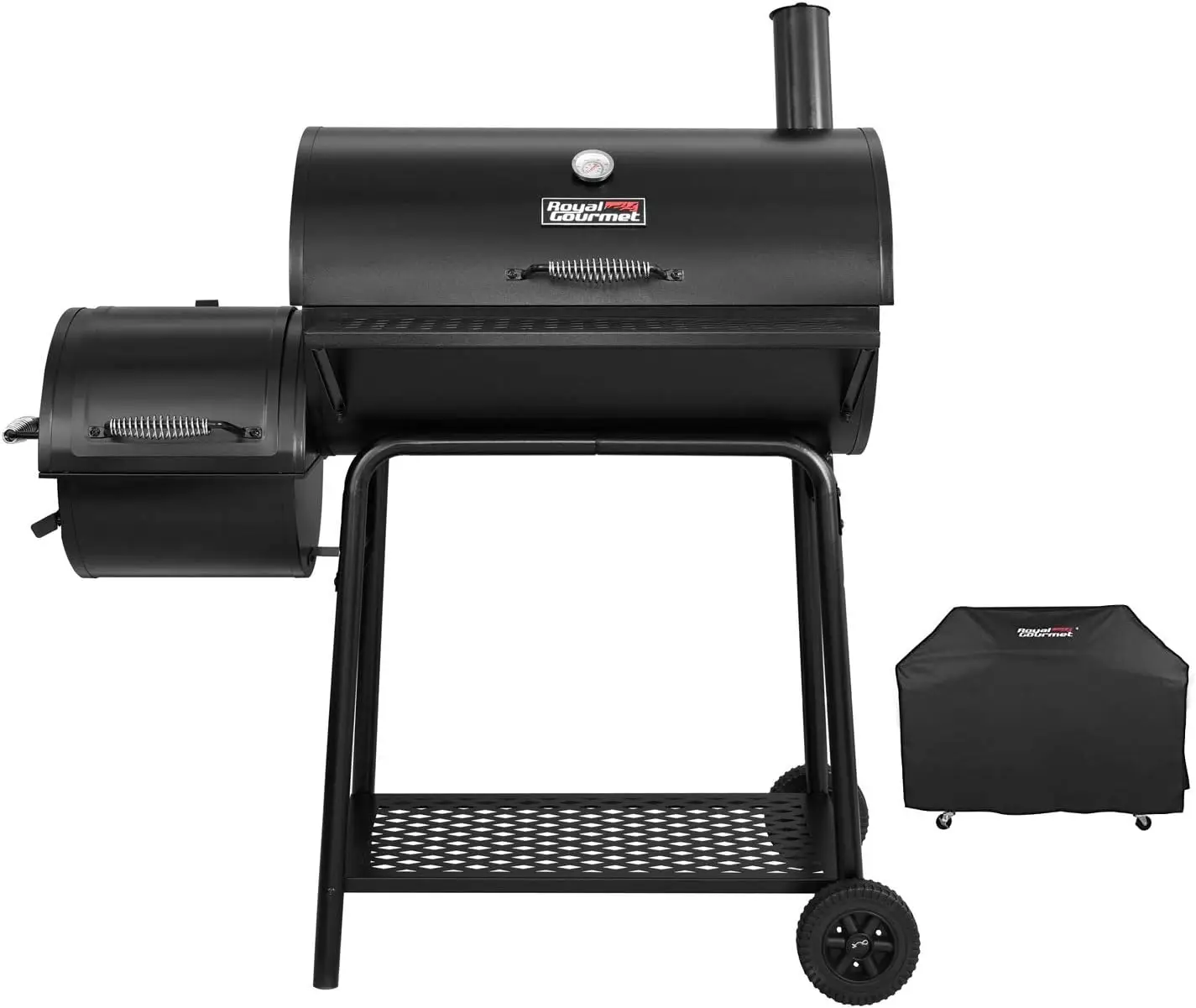 Charcoal Grill Offset Smoker (Grill + Cover), Black