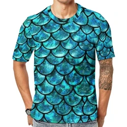 Mermaid Scales Graphic Tee Shirts Animal Print Casual T-shirt Short Sleeve Harajuku Oversized Tees Beach Pattern Clothing Male