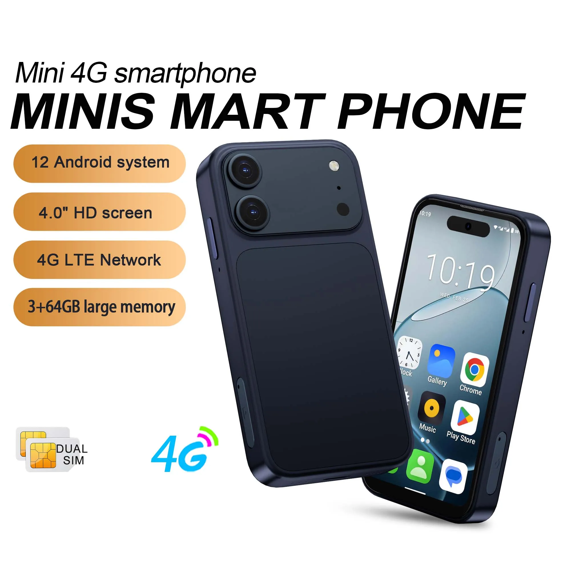 SERVO 17PRO MAX 4G LTE Mini Android Smartphone 4.0 Inch Dual SIM Face Unlock WiFi GPS Play Store Flashlight Mobile Phone Type-C