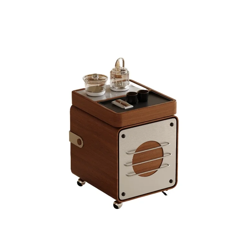 

Medieval style movable solid wood tea table household small tea cart cherry wood balcony tea table small