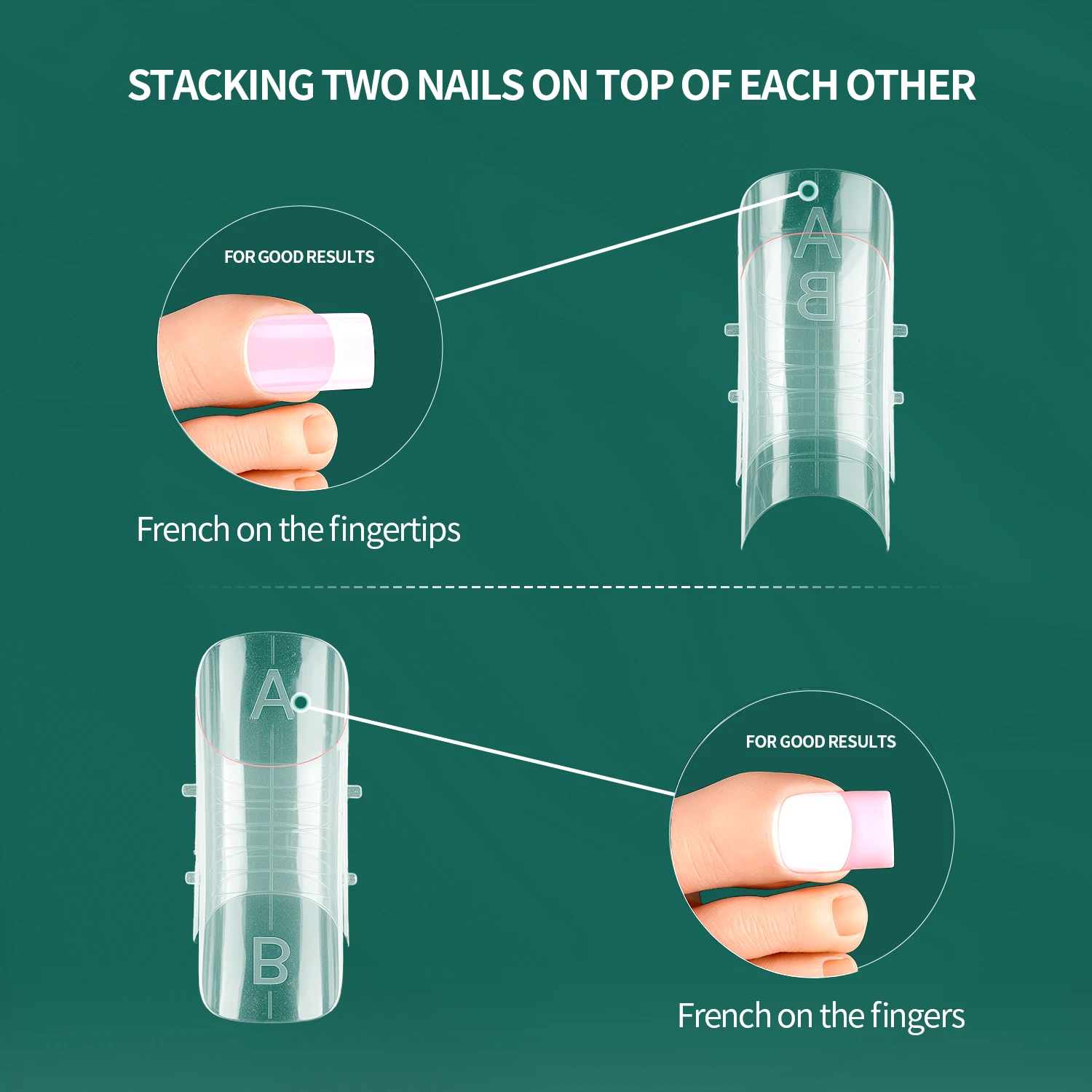 Nailpop 150 pezzi stampi per unghie a doppia forma di punta e unghie rosa trasparente 15 dimensioni con linea di posizionamento centrale estensione superiore del chiodo nail art