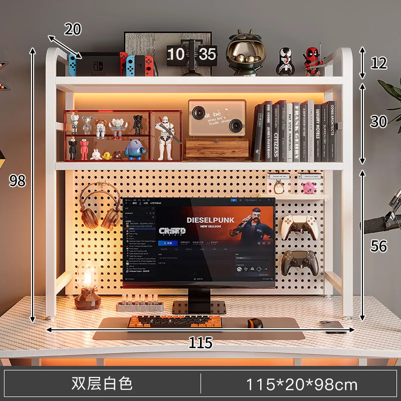 Metal cave-plate shelving Desk bookshelf Desk storage decoration Computer desk gaming display shelf E-sports desktop rack DIY