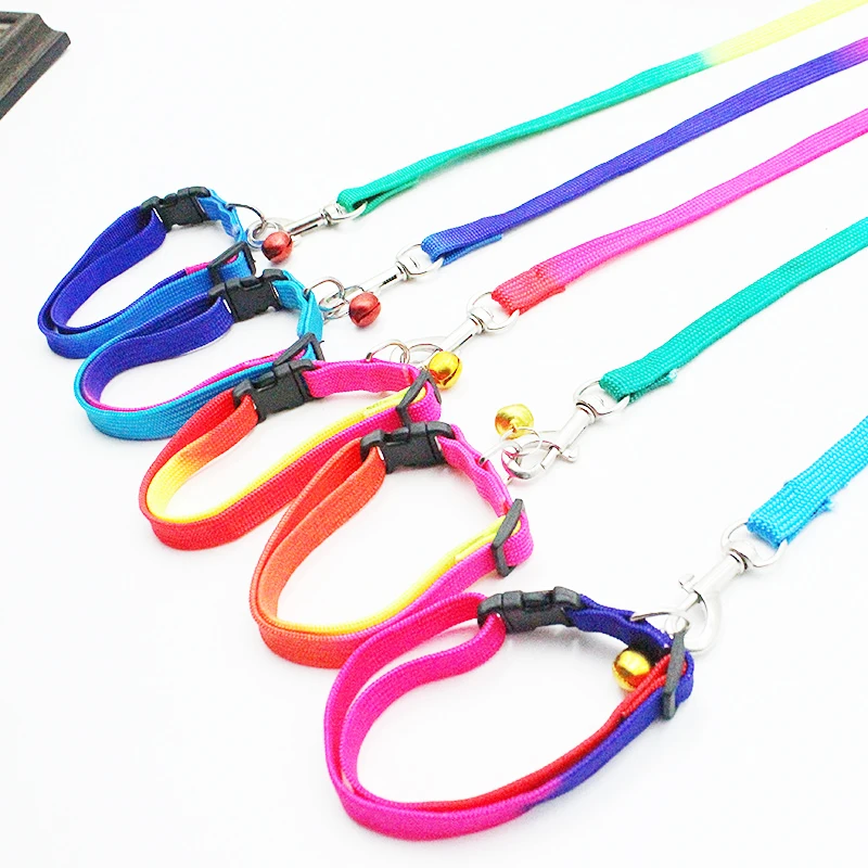 Adjustable Pet Walking Leash 1.2M Rainbow Nylon Collar And Leash Set For Small Dogs Kitten Puppy Christmas Gifts Pet Accessories