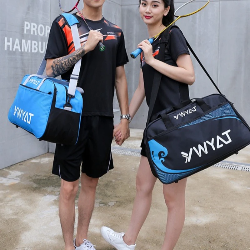 Badminton & Tennis Racket Shoulder Bag, 3-Racket Square Storage Case, Anti Scratch Base Studs, Wear Resistant Non-Slip Base