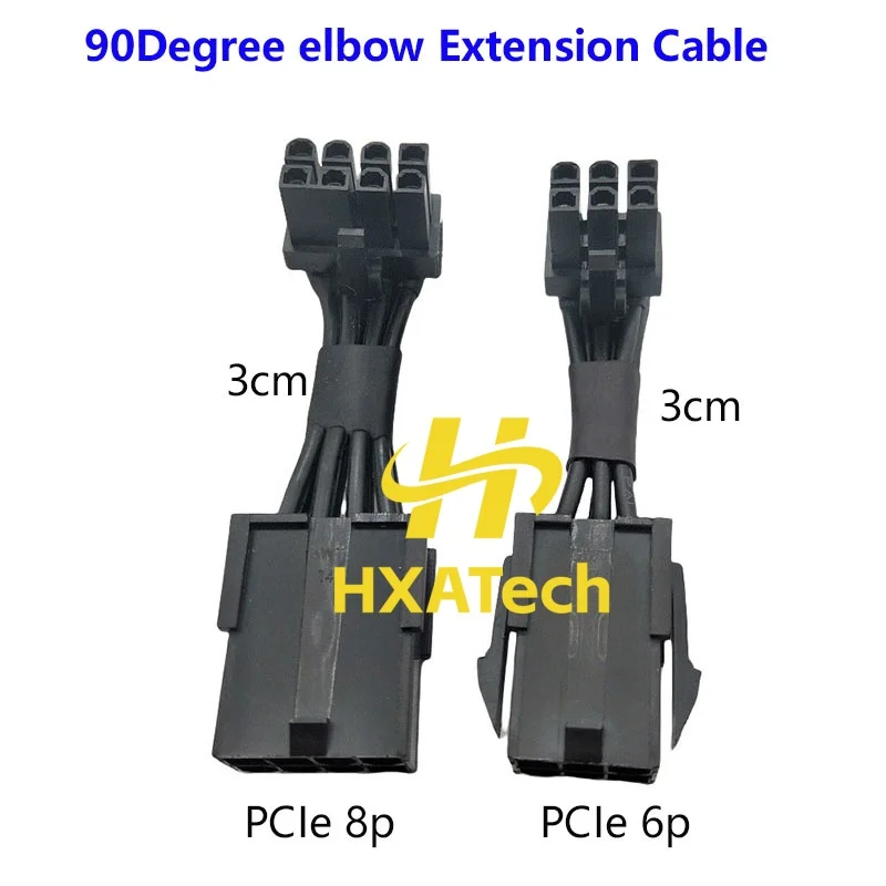 HXATech- new design 3cm 90Degree elbow 6pin 8pin Female to Male PCI Express Graphic Card Power Extension Cable 6-pin Converter