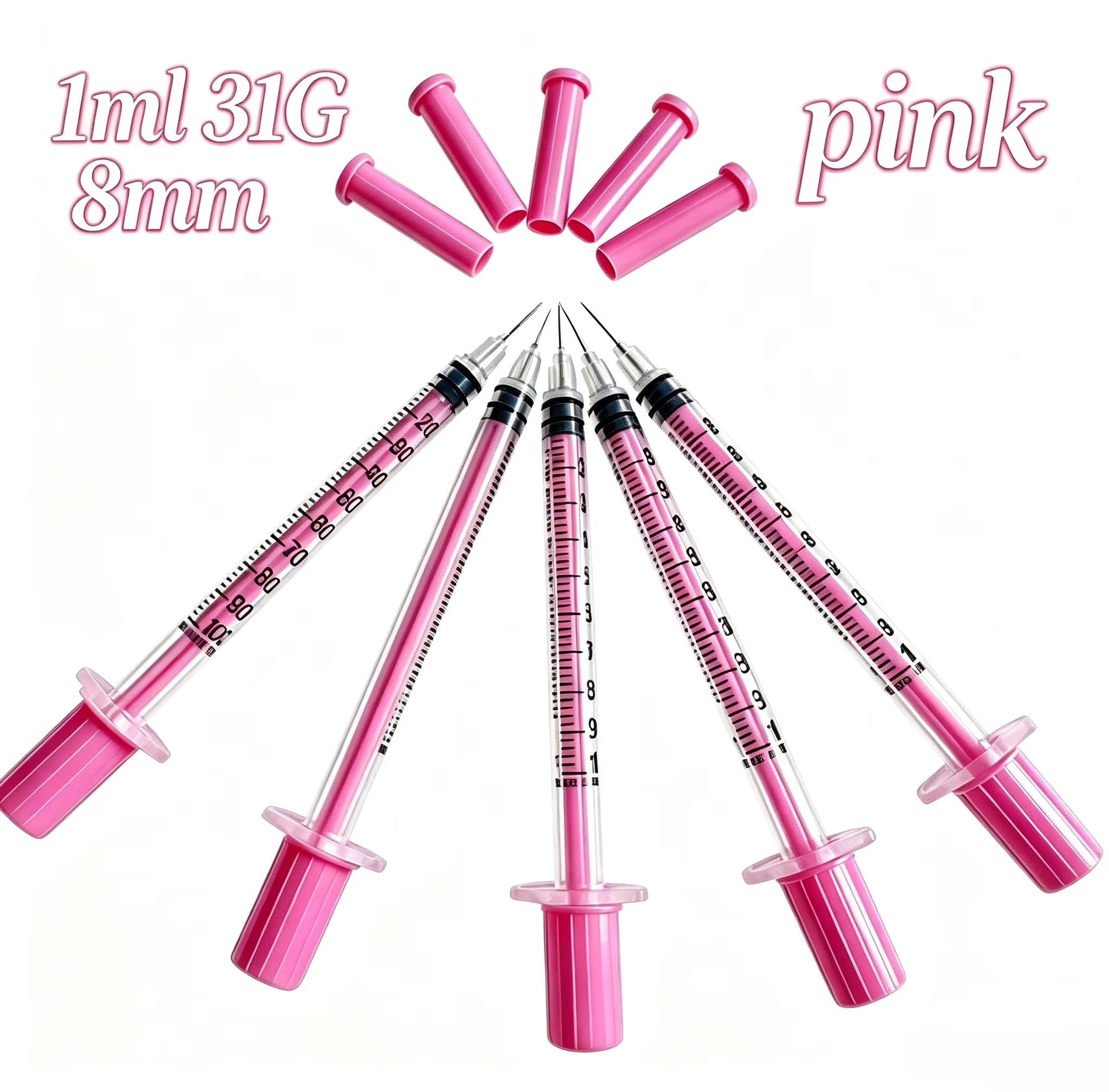 100pcs 1ml Pink Disposable Insulin Syringe 31G 8mm Fine Needle Sterile Hypodermic Injection Syringe For Subcutaneous Use