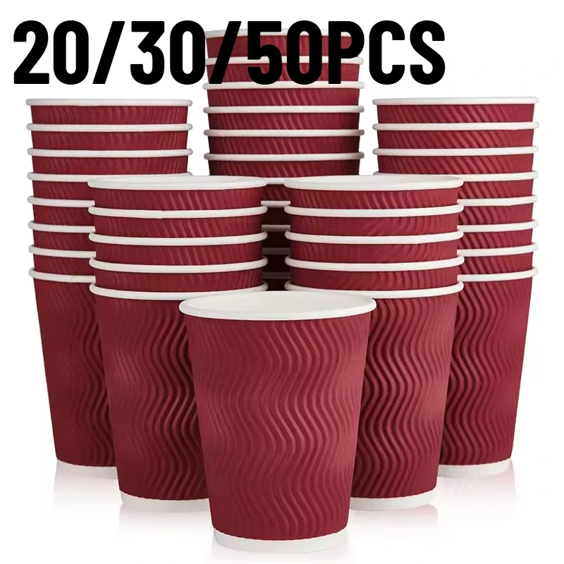 Vasos de papel desechables de 20/30/50 Uds., vasos de papel corrugado desechables, adecuados para fiestas de cumpleaños, bodas, fiestas de Navidad