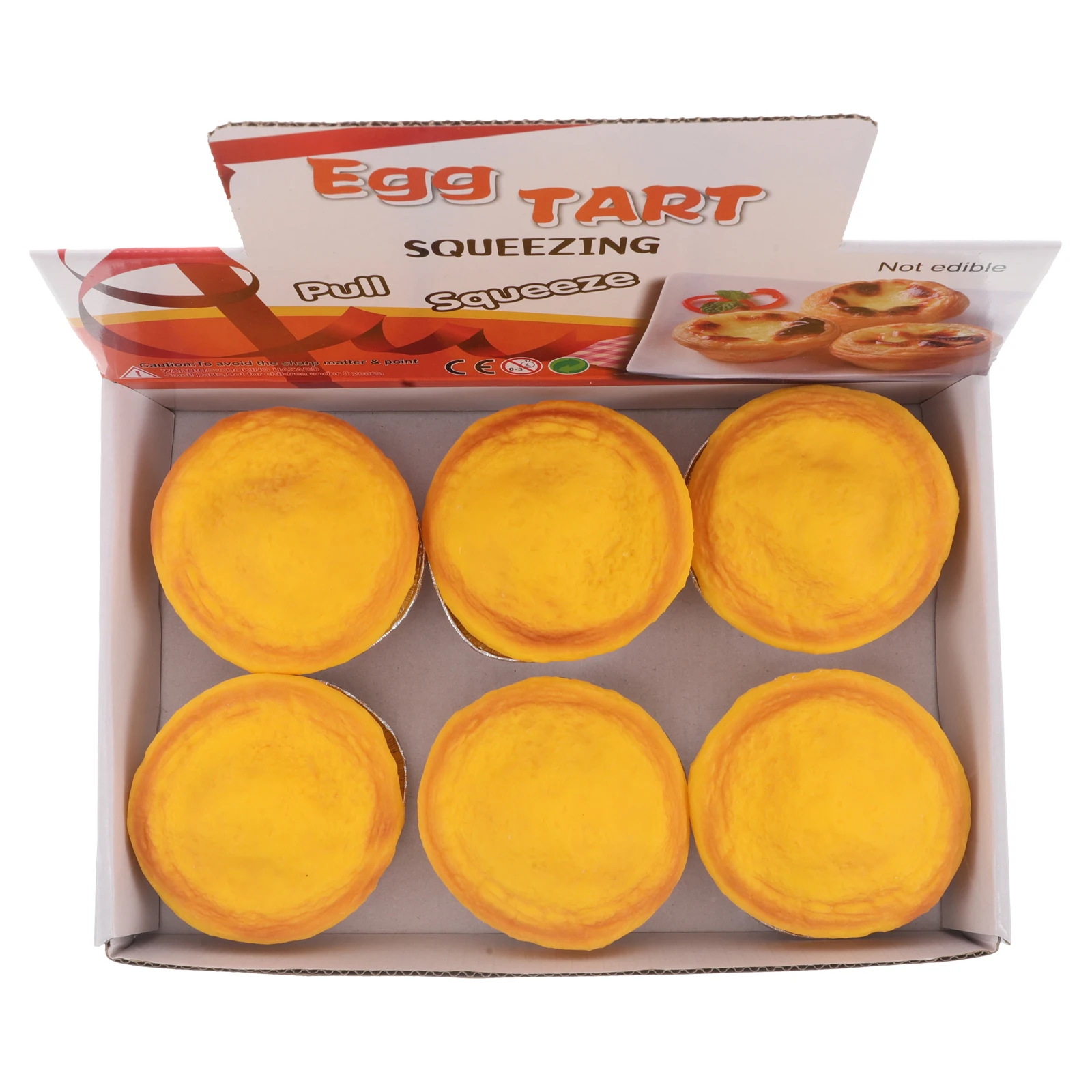 

6pcs Simulation Egg Tart Squishy Stress Relief Toys Portable Fun for Kids Adults Stocking Stuffers Birthday Favors Food Toy