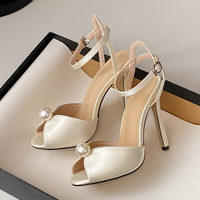 Liyke High Quality Cozy Silk Peep Toe 11CM Thin Heels Gladiator Sandals Women Fashion Pearl Designer Shoes Ankle Strap Sandalias